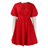 Fongt Women's Clothing V-Neck Big Swing Bubble Sleeve Banquet Dress Bridesmaid Dress Dress