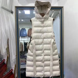 Autumn And Winter Fashion Hooded Rubber In The Long Belt White Duck Down Single Breasted Down Vest White Duck Down-Outfit