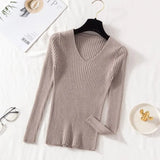 Casual Slim Pit Knitted Sweater Long Sleeve Sexy V neck Solid All-match High Street Pullover 2021 Winter New Fashion