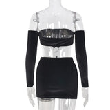Sexy Slash Neck Off Shoulder Cut Out Mini Dress Women Backless Long Sleeve Bodycon Dresses 2021 Fall Black Goth Cute