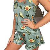Fongt Women's Plus-Size Pajamas Print Casual Slip Nightdress Thin Home Clothing Suit-Outfit