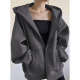 Solid Color Pullover Zip Up Oversized Hoodie-Outfit