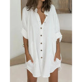 tops Ladies Fashion Turn-down Collar Loose Single Breasted Button Beach Office Casual Blouse Irregular Top Women's