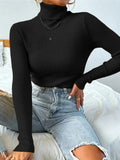 Turtleneck Ribbed Knit Sweater-Outfit