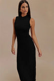 Ribbed Pleated Tank Long Dress-Outfit