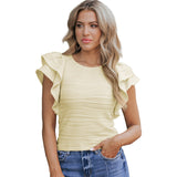 Fongt Texture Lotus Side Short-Sleeved T-Shirt Women 2025 Casual Round Collar T-Shirt Women