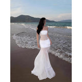 Fongt Resort Beach Dress Pure Style Hot Girl Fashion Shoulder Brat Dress Dress Open Back Dress