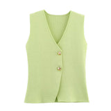 Fongt Women's ZA New Multi-Color Button Knitted Vest Vest Half-Skirt Set
