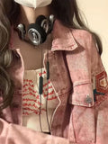 Fongt Spliced Denim Jacket Girl Spring And Autumn Loose Design Sense Small Casual Pink Workwear Top