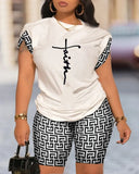 Fongt Summer New Women's Temperament Digital Printing Round-Neck Short-Sleeved