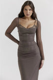 Sheer Long Sleeve Bodycon Maxi Dress-Outfit