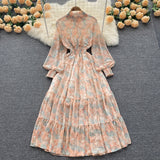 Fongt Autumn Vintage Chic Gentle Wind Broken Flower Dress Women's Standing Collar Long Dress Yang Age Reduction French First Love Dress