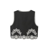 Summer Embroidered Short V-Collar Vest Embroidered Trousers Set-Outfit