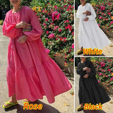 Holiday Pleated Dresses Casual Women Solid Dress Long Lantern Sleeve Maxi Dress Stylish Vestido VONDA Beach 2022 Long