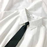 Shirts Women Jk Japanese Tie Short Sleeve Blouses Preppy Student Summer Korean Button Up Simple Solid Loose All Match Tops-Outfit