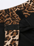 Leopard Splice Elastic Waist Flare Leg Pants-Outfit