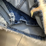 Faux Fur Trim Denim Mini Skirt-Outfit