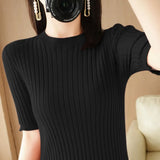 Fongt Collar Pit Bottom Shirt Women's New Slim Sweater Short Versatile Casual Sweater-Outfit