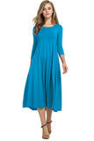 Women Round Neck Shirt Half Sleeve Solid Long Skirt Color Wide Hem