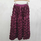 Elastic Waist A-line 3d Rose Flowers Design Maxi Skirt-Outfit