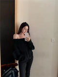 Off-Shoulder Zipper Knitted Jacket-Outfit