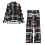 Fongt Women's Explosive Fashion Casual Pocket Shirt + Plaid Pants Set