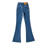 Trendy Women's Wear Peach Love Pocket Jeans Fashionable Solid Color Slim Hips Show Thin Flared Pants-Outfit