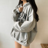 Vintage Logo Print Half Zip Up Oversized Hoodie-Outfit