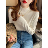 Fongt Collar Bottom Shirt Femininity In Autumn And Winter New Wool Long-Sleeved Knitted Shirt Solid Black