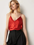 Top Women Halter V Neck Basic White Cami Sleeveless Satin Silk Tank Tops Women'S Summer Camisole 2024-Outfit