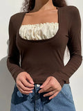 Square collar Lace Crop Top-Outfit