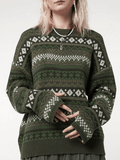 Long Sleeve Vintage Jacquard Sweater-Outfit