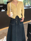 Fongt Yellow Knitted Cardigan Women 2025 Spring New Self-Cultivity Temperament Gentle Thin Simple Sweater Jacket