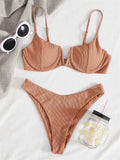 Underwired Bikini 2022 Swimwear Women Solid Brown V-bra Push Up Micro Bikini Cut Out Bathing Suit Thong Swimsuit