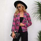 Women's Wear Station Autumn And Winter Plaid Button Collar Long Sleeve Coat-Outfit