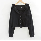 Fongt New Thin Hoodie Korean Version Loose Versatile Cardigan High Waist Jacket Short French Languid Lazy Wind Coat Female-Outfit