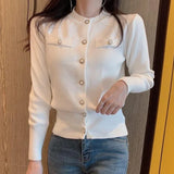 Women Cardigan Sweater Autumn Knitted Long Sleeve Short Coat Casual Single Breasted Korean Slim Chic Ladies Top