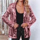 Women Sequins Blazer Fashion Sequin Jacket Casual Long Sleeve Glitter Party Shiny Lapel Coat Rave Outerwear Long Teal Coat Women-Outfit