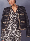 STREET Newest 2023 F/W Designer Outerwear Women's O-neck Chains Embellished Grid Artificial Leather