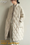 Winter New Arrivals Women's Cotton Coats Diamond Lattice Block Big Size Female Long Parkas Loose Lady Overcoats
