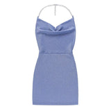 Fongt Bright Silk Hanging Neck Sexy Pile Pile Collar Dress Female Spring / Summer 2023 Sexy Backpack Hip Slip