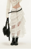 White Lace Layer Tulle Midi Skirt-Outfit