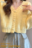 Knitted Short Jacket Women Sweaters Cardigan Solid V Neck Lantern Sleeve Button Fashion Soft Autum Cropped