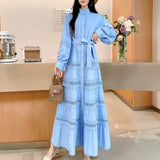 Fongt Gentle Style Dress Spring New Female Design Hollow Lace Splicing Bubble Sleeve Holiday Dress