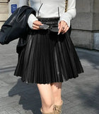 PU Leather Pleated Mini Skirt-Outfit