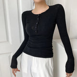 Spring Thin Cotton T-shirts Tees Women's Elastic Slim Solid Soft Semi-transparent O-neck Tshirt Top Real Photos-Outfit
