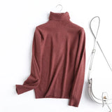 Chic Women 100% Wool Turtleneck Sweater Vintage Office Ladies Thin Knitted Jumper Tops