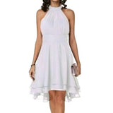 Fongt New Fashion Pure Color Temperament Women's Sexy Out-Shoulder Sleeveless Round Collar Micro-Folding Waist Repair