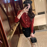 Chic Advanced Sense Small Fragrant Style Knitted Cardigan Girl Autumn And Winter Loose Socialite Chic Short Blouse-Outfit