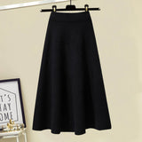Winter Warm Knitted Two Pieces Sets For Women Long Sleeve Print Sweater And High Waist Knitting Skirts Set Womens